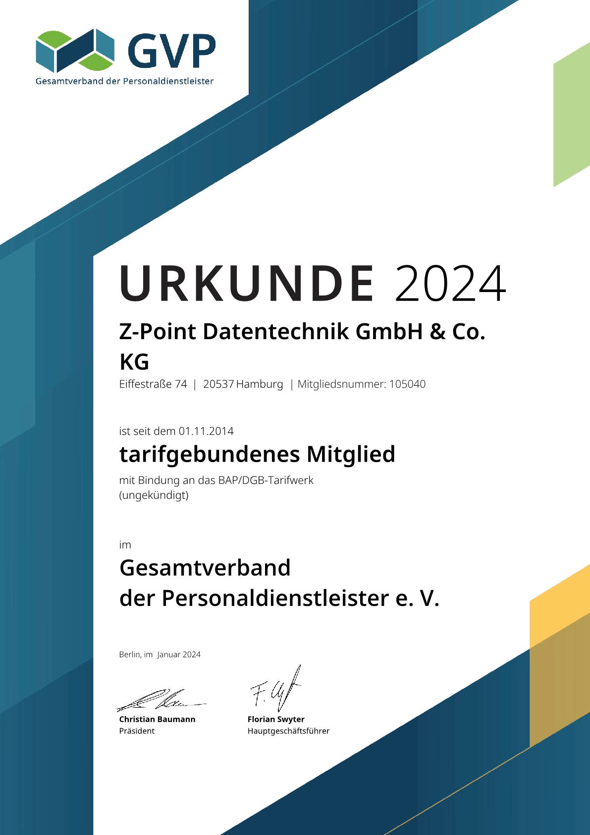 Mitgliedschaftsurkunde GVP
