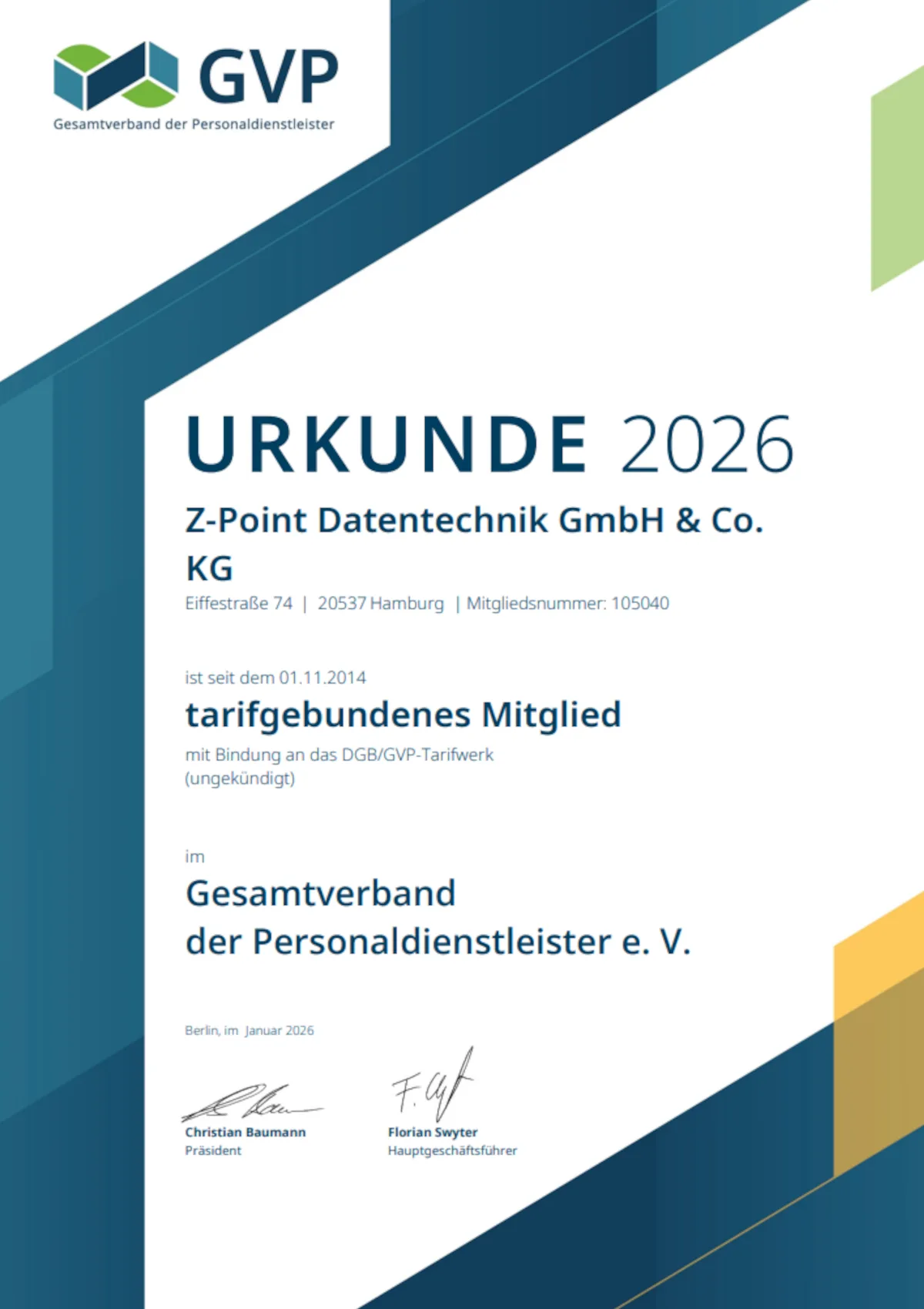 Mitgliedschaftsurkunde GVP